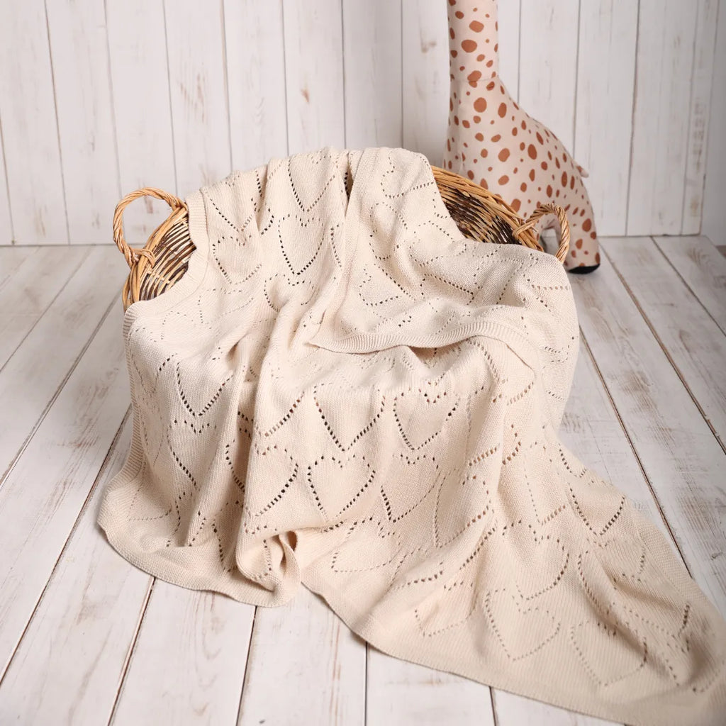 %100 Organik Pamuk Hipoalerjenik Kalp Desenli Bebek Battaniyesi