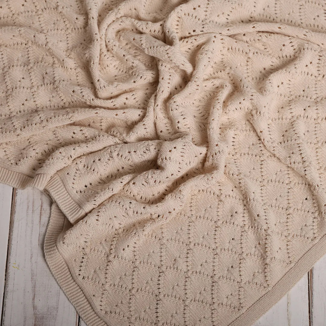 %100 Organik Pamuk Hipoalerjenik Ajur Desenli Bebek Battaniyesi