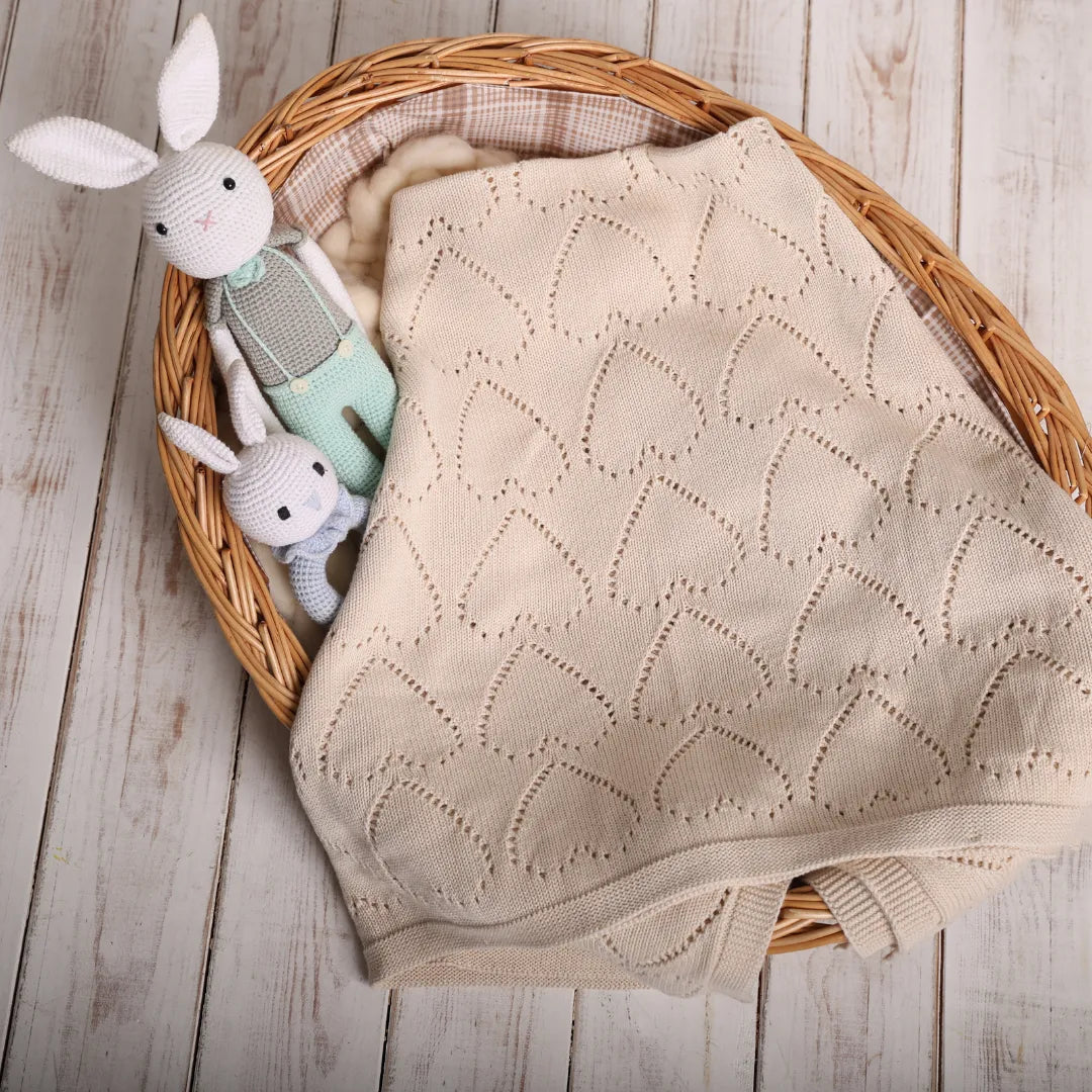 %100 Organik Pamuk Hipoalerjenik Kalp Desenli Bebek Battaniyesi