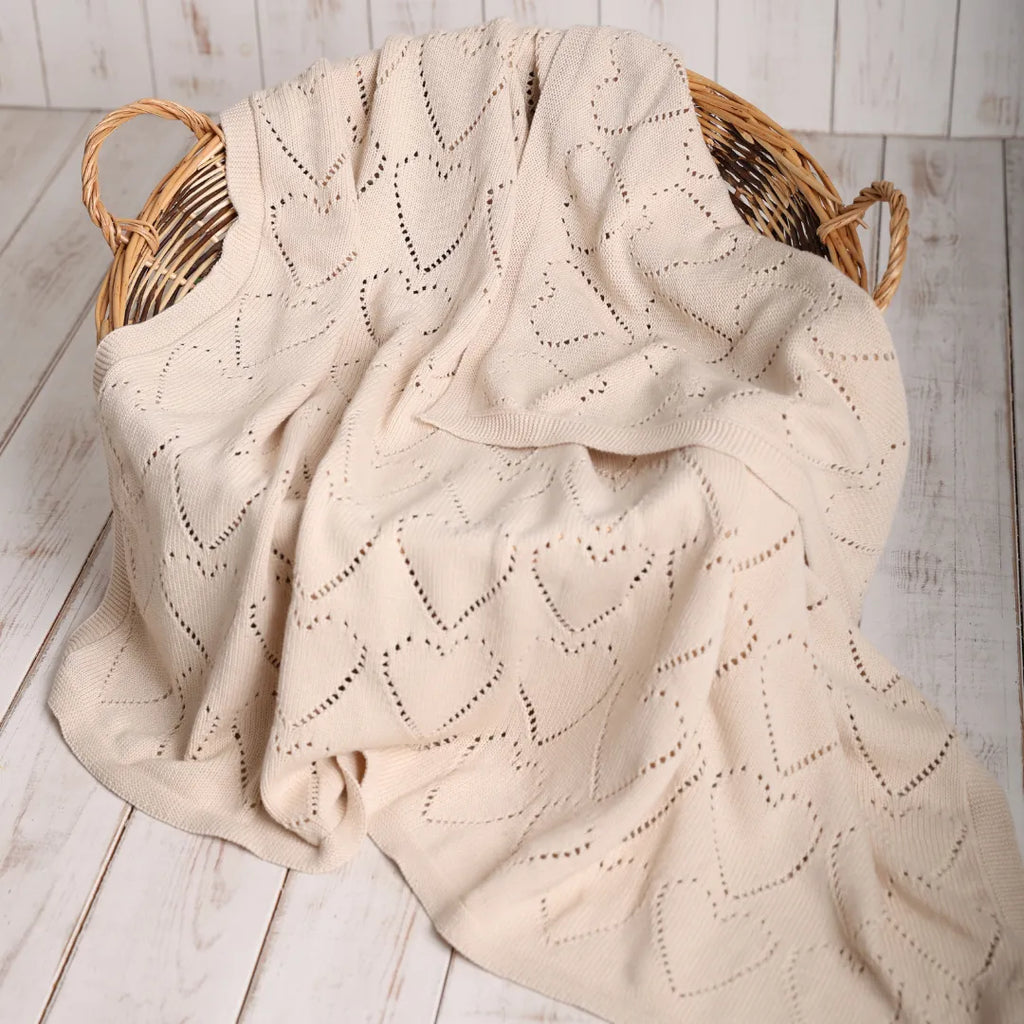 %100 Organik Pamuk Hipoalerjenik Kalp Desenli Bebek Battaniyesi