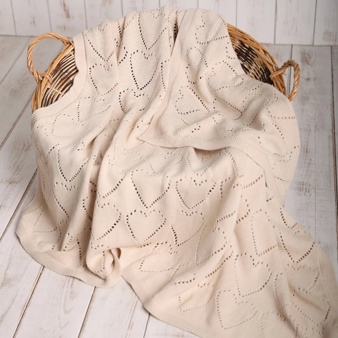 %100 Organik Pamuk Hipoalerjenik Kalp Desenli Bebek Battaniyesi