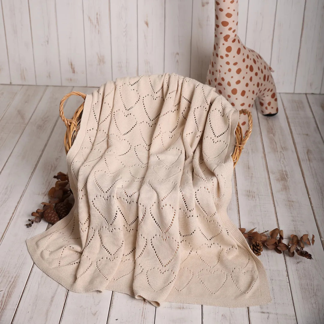 %100 Organik Pamuk Hipoalerjenik Kalp Desenli Bebek Battaniyesi