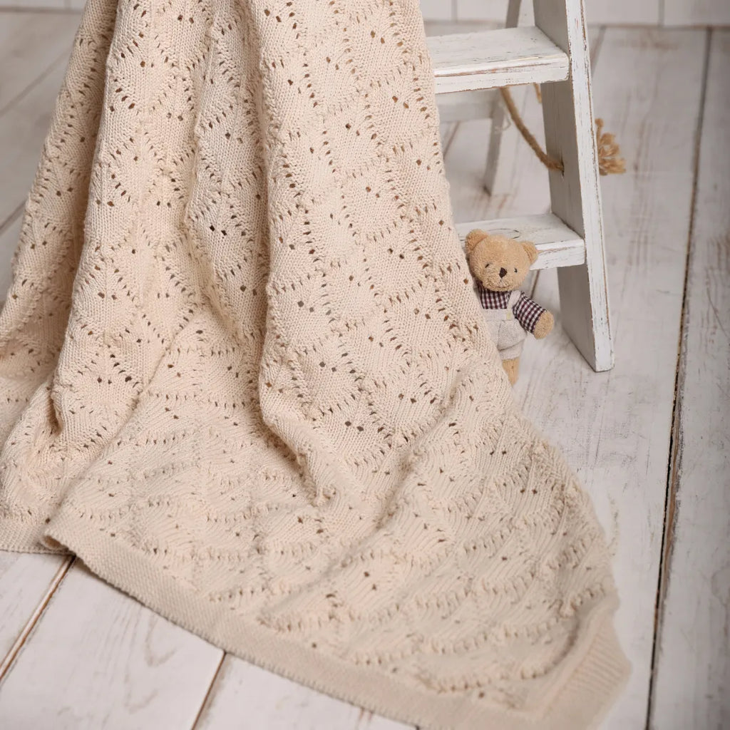 %100 Organik Pamuk Hipoalerjenik Ajur Desenli Bebek Battaniyesi