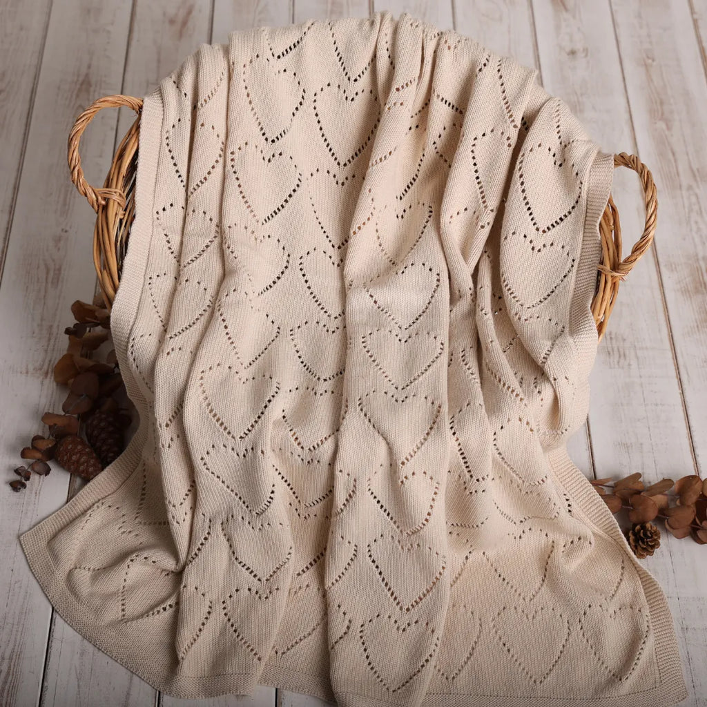 %100 Organik Pamuk Hipoalerjenik Kalp Desenli Bebek Battaniyesi