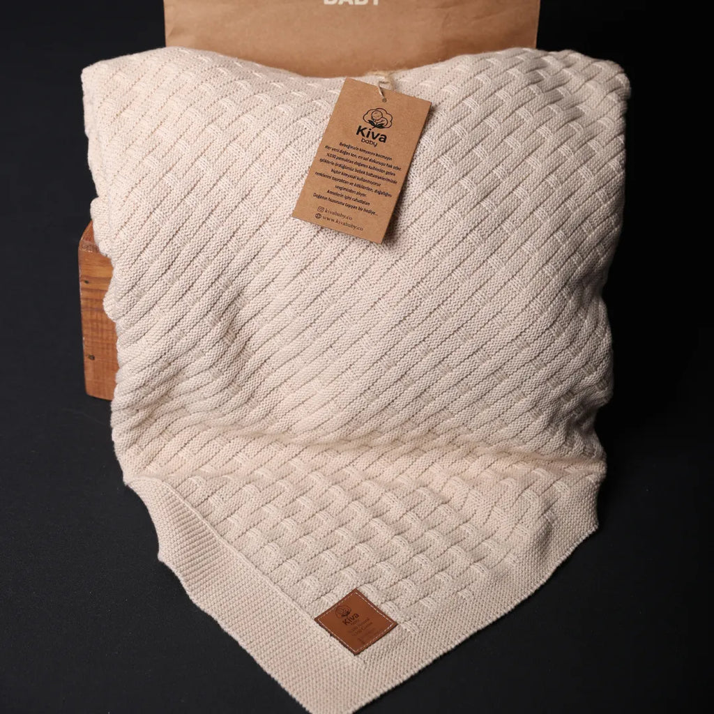 %100 Organik Pamuk Hipoalerjenik Tuğla Desenli Bebek Battaniyesi