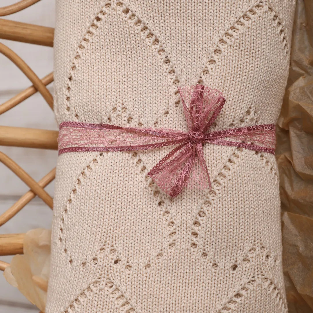 %100 Organik Pamuk Hipoalerjenik Kalp Desenli Bebek Battaniyesi