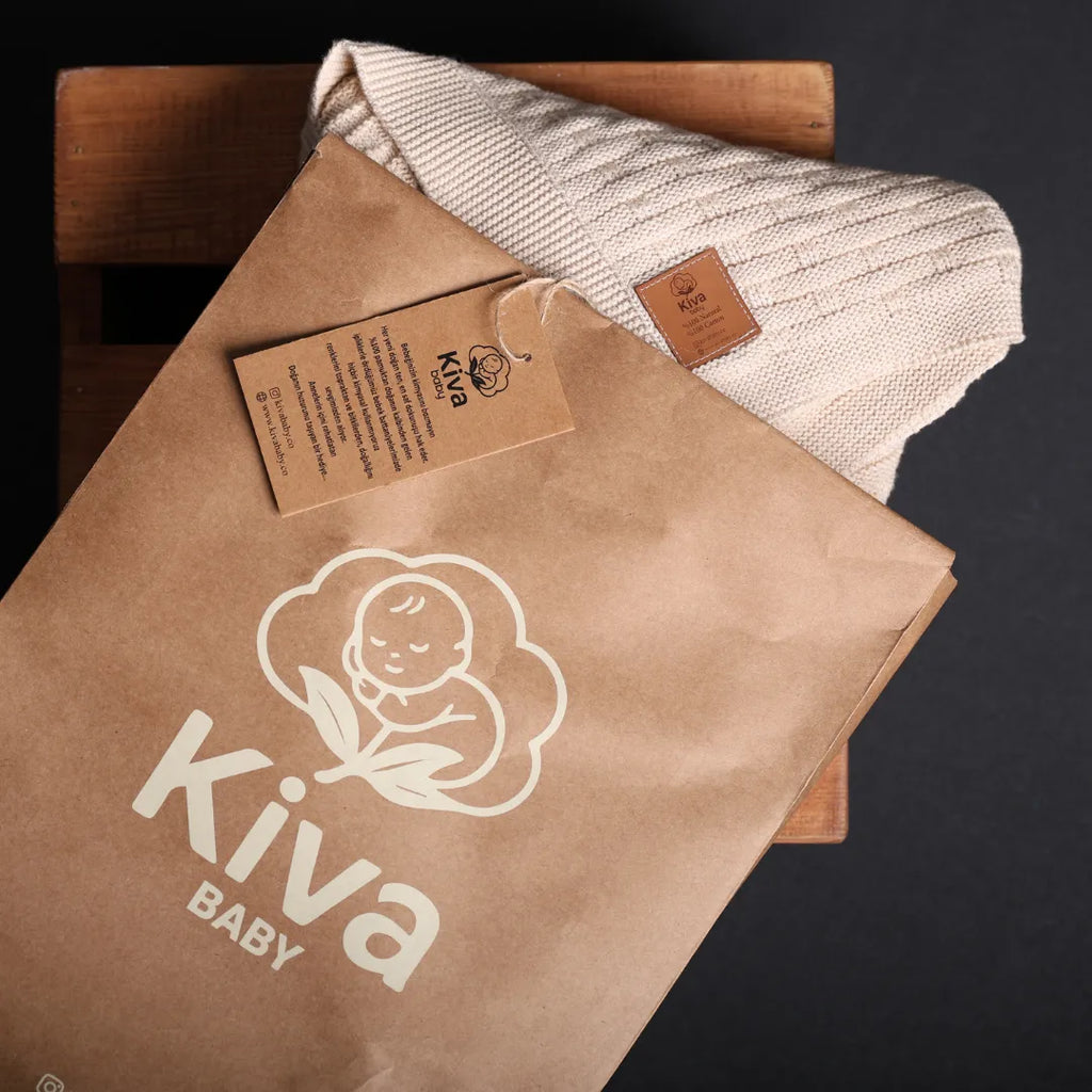 %100 Organik Pamuk Hipoalerjenik Tuğla Desenli Bebek Battaniyesi