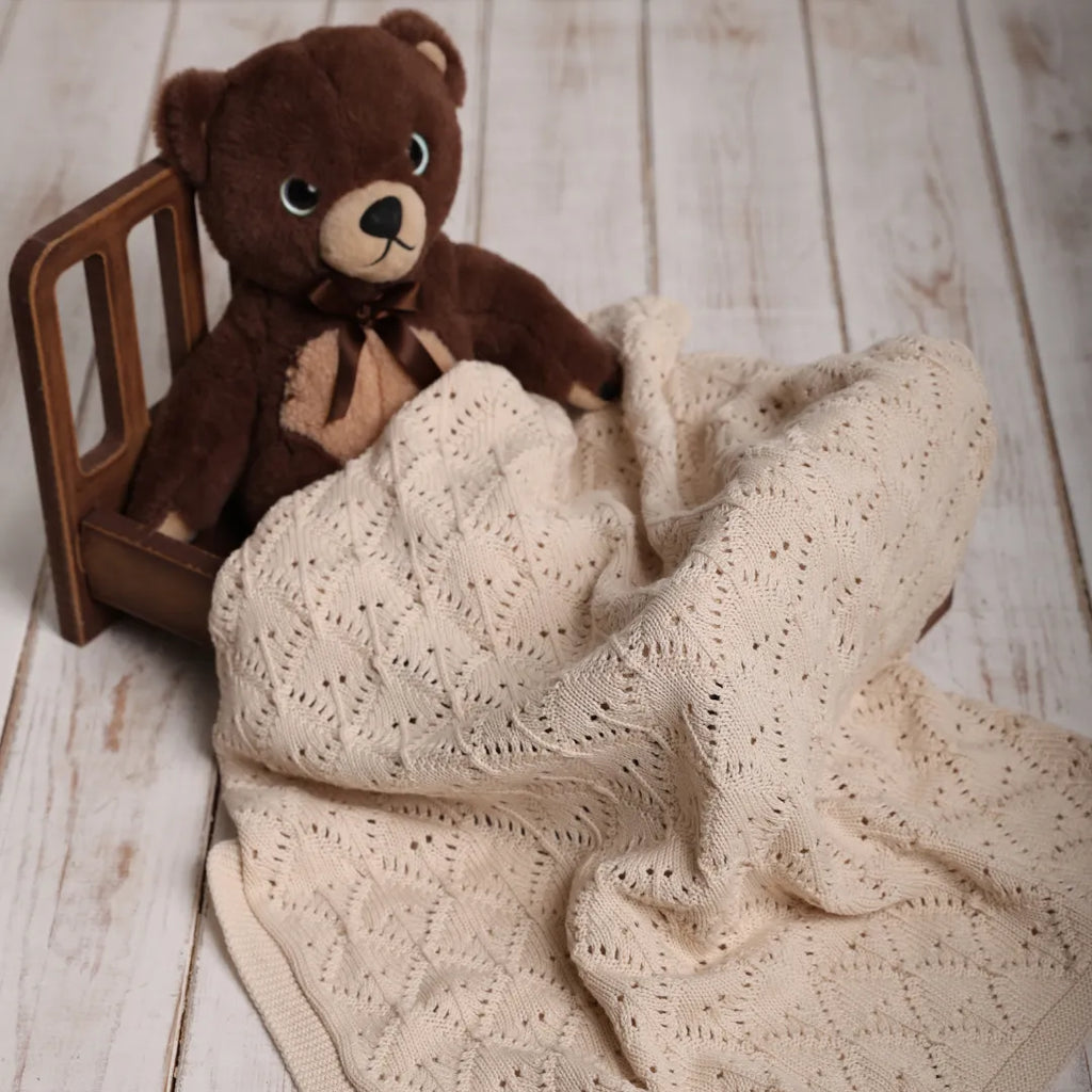 %100 Organik Pamuk Hipoalerjenik Ajur Desenli Bebek Battaniyesi