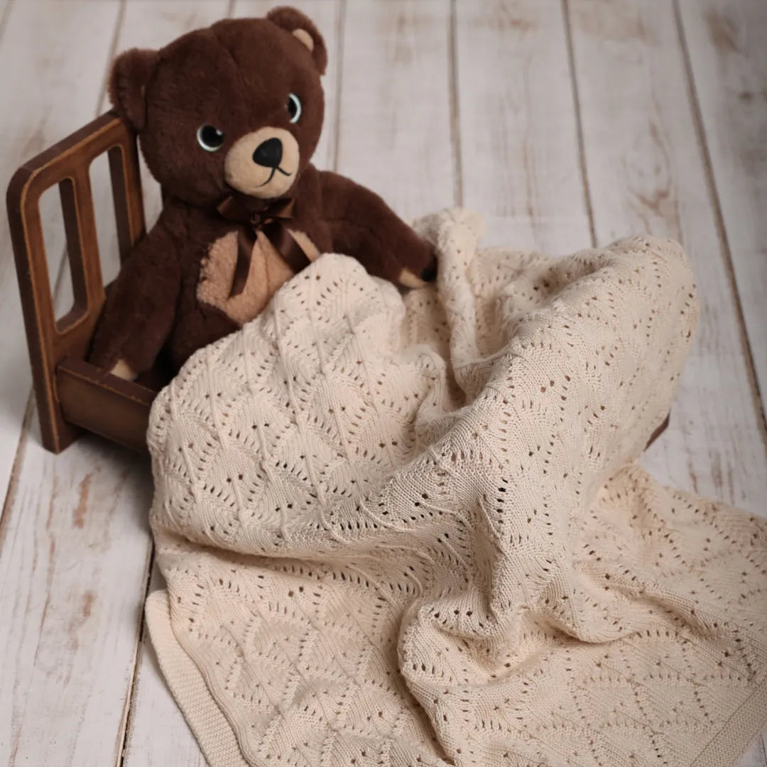 %100 Organik Pamuk Hipoalerjenik Ajur Desenli Bebek Battaniyesi