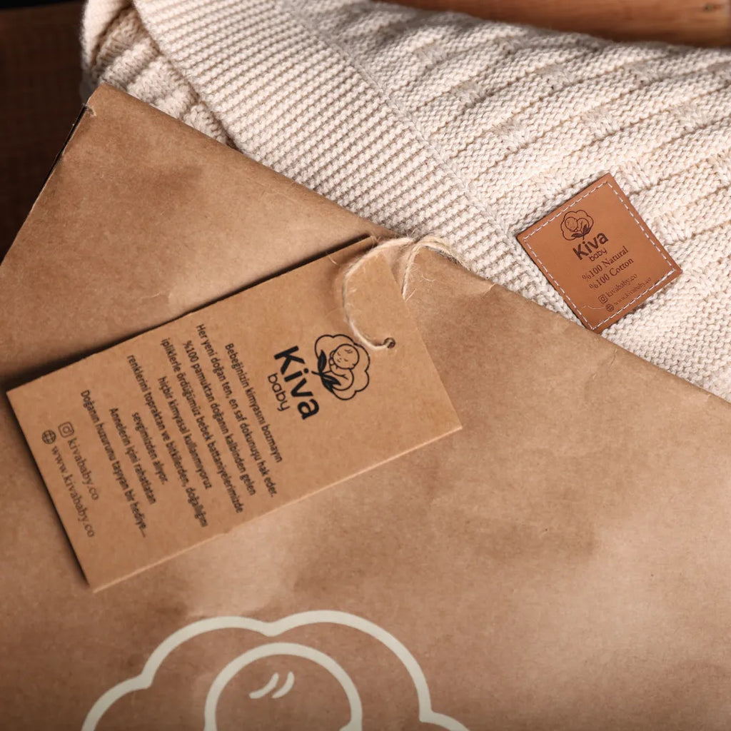 %100 Organik Pamuk Hipoalerjenik Tuğla Desenli Bebek Battaniyesi