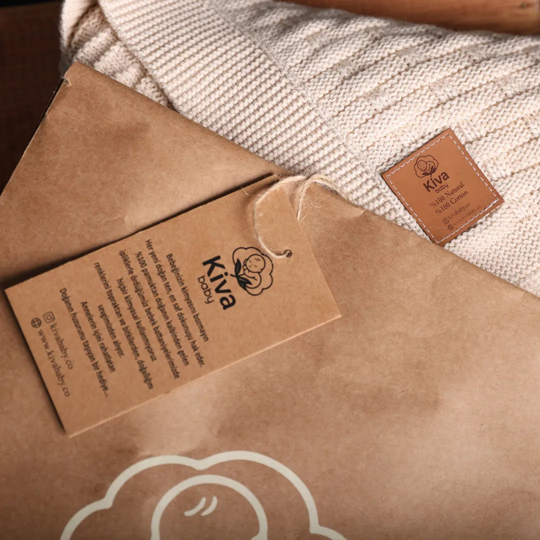 %100 Organik Pamuk Hipoalerjenik Tuğla Desenli Bebek Battaniyesi