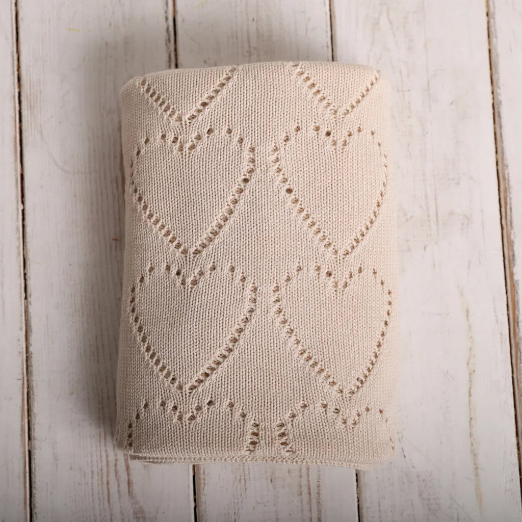 %100 Organik Pamuk Hipoalerjenik Kalp Desenli Bebek Battaniyesi