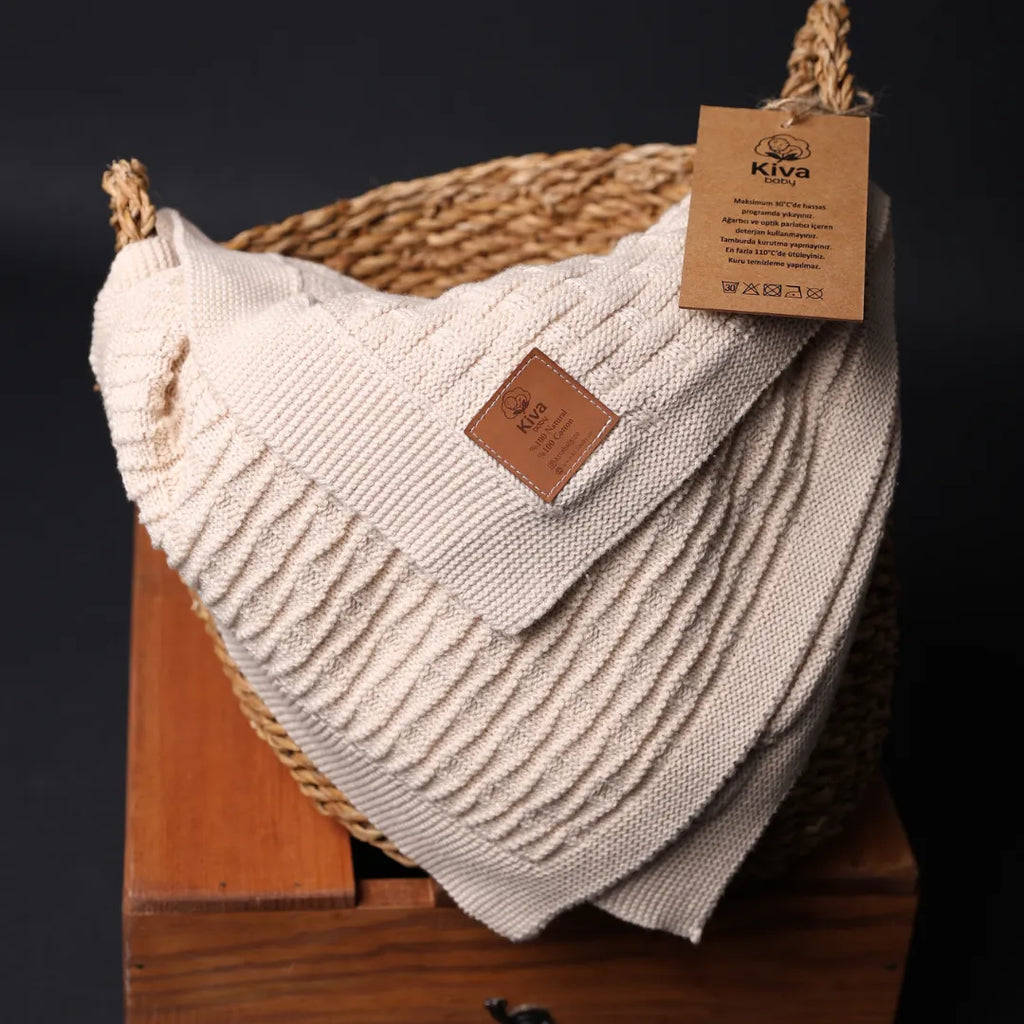 %100 Organik Pamuk Hipoalerjenik Tuğla Desenli Bebek Battaniyesi